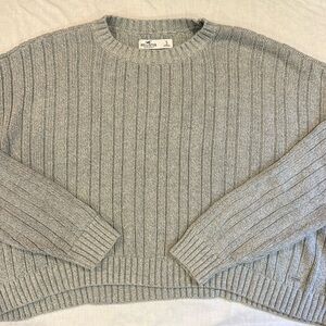 hollister knit oversized sweater heather grey cotton cropped crew pullover small